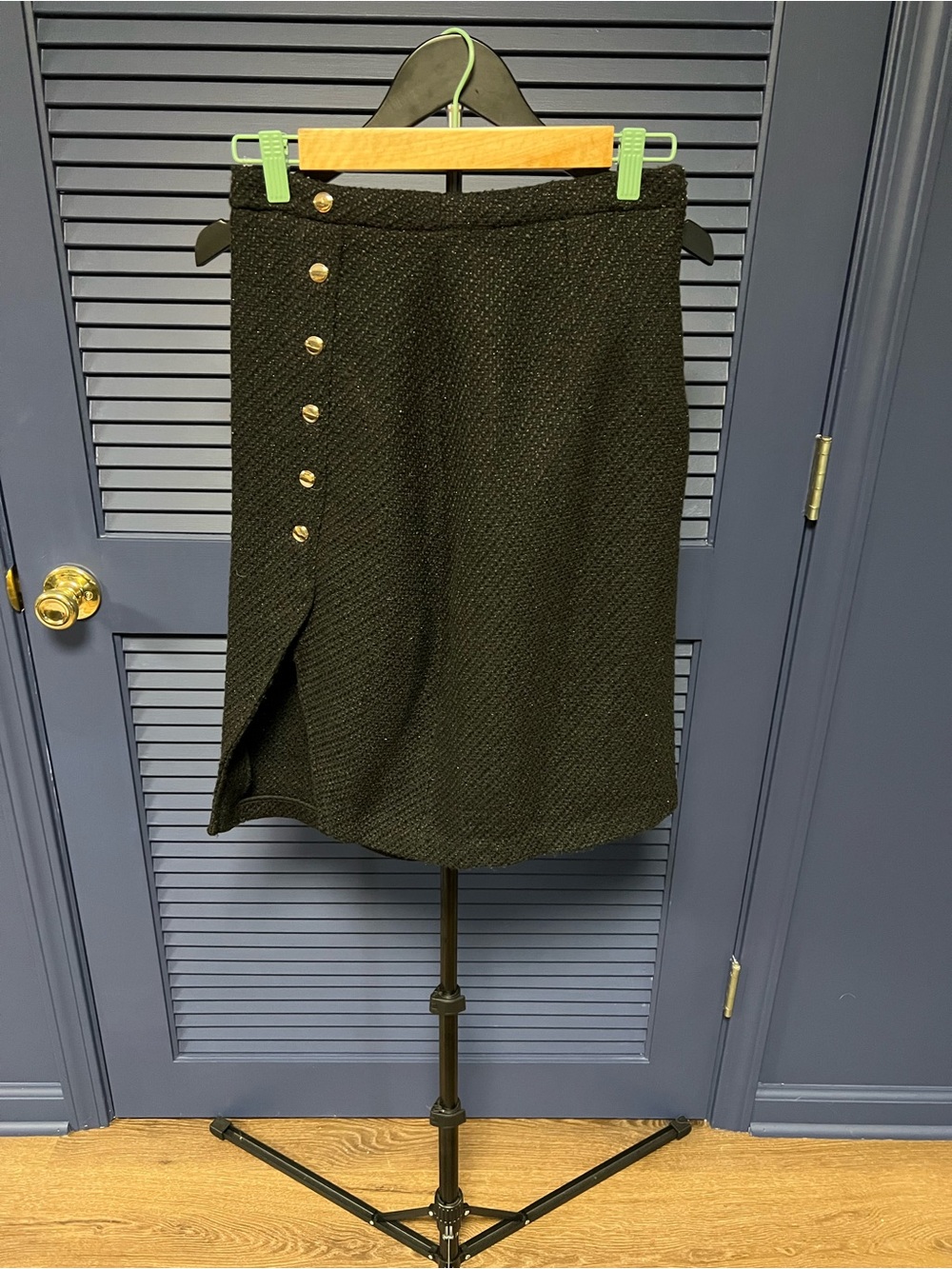 MANGO Black boucle Textured Button-Accent Skirt